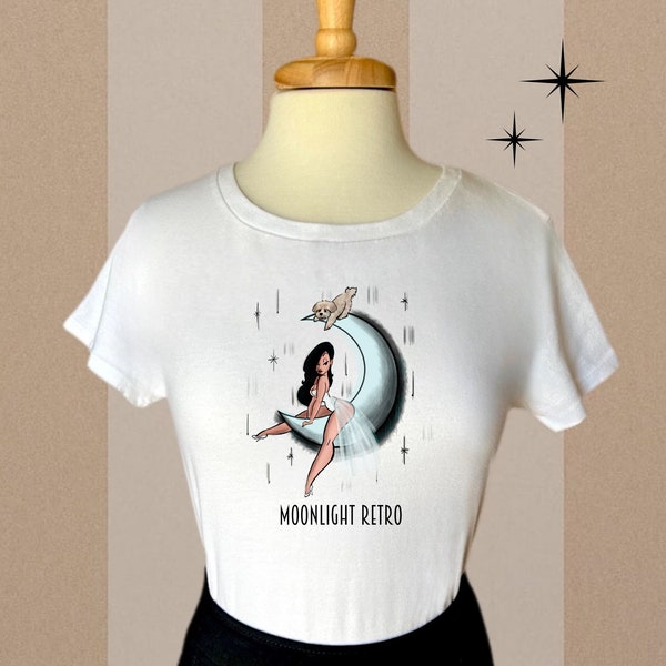 Pinup Shirt, Moon Pin Up, Retro Inspired Shirt, Rockabilly Shirts, Pin Up Girl, Classic Pin up Girl, Moon Inspired