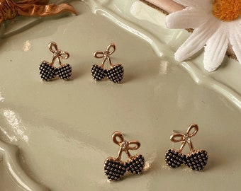 Gold Cherry Retro Earrings
