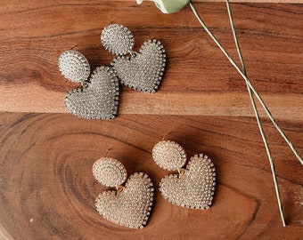 Sparkly Heart Drop Earrings: Silver & Gold Valentine's Jewelry
