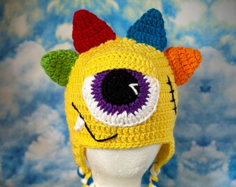 Ready to Ship Unique Handmade Crochet Magical Snaggletooth Monster Hat with Braids - Ideal Photography Prop for Outdoor Winter Shoots!