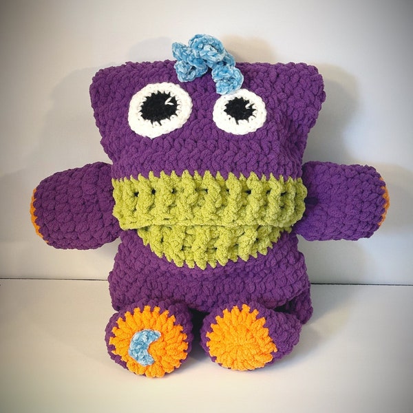 Crochet Cuddly Monster Pajama Keeper Pal - Perfect Kids Bedroom Pillow with Secret Pocket - A Unique Gift Ready to Ship