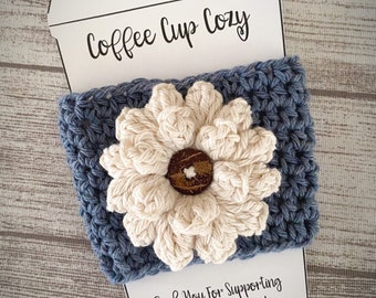 Flower Cup Sleeve, Coffee Cozy,Ready to Ship,Travel Mug Cozy,Hot Drink Sleeve, Eco Friendly, Reusable, Mother’s Day,Handmade Gift