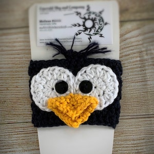 Crochet Penguin Coffee Cozy: Handmade Cotton Drink Sleeve