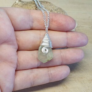 Green Prehnite pendant. Archangel Raphael stone. Libra necklace. Reiki jewelry uk. Silver plated Wire wrapped pendant image 2