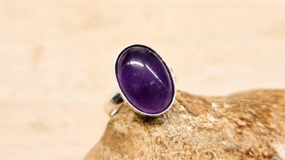 Purple Amethyst ring. Reiki jewelry. February birthstone ring. Sterling silver Adjustable ring. Genuine gemstone ring. 14x10mm stone