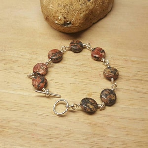 Leopardskin jasper bracelet. Reiki jewelry uk. Wire wrapped bracelet. Brown semi precious stone image 3