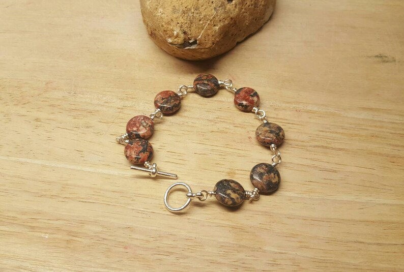 Leopardskin jasper bracelet. Reiki jewelry uk. Wire wrapped bracelet. Brown semi precious stone image 3