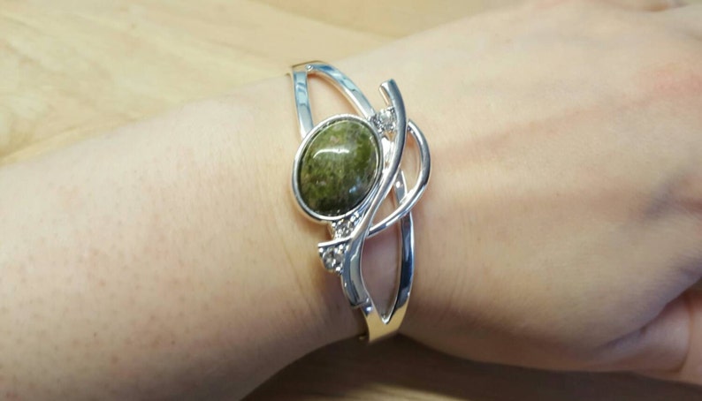 Green Scorpio jewelry Silver plated Adjustable bracelet Unakite cuff bracelet Reiki jewelry uk