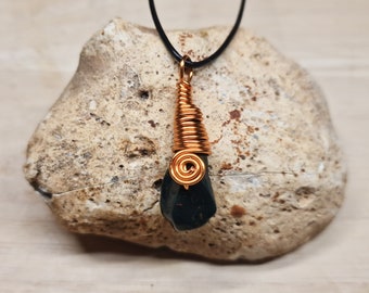 Copper Bloodstone pendant necklace. March birthstone. Red Green Reiki jewelry uk. Wire wrap necklace