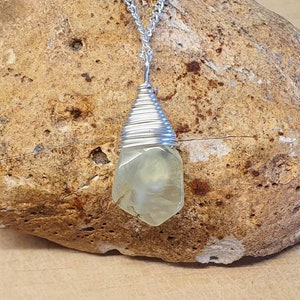 Green Prehnite pendant. Archangel Raphael stone. Libra necklace. Reiki jewelry uk. Silver plated Wire wrapped pendant image 3