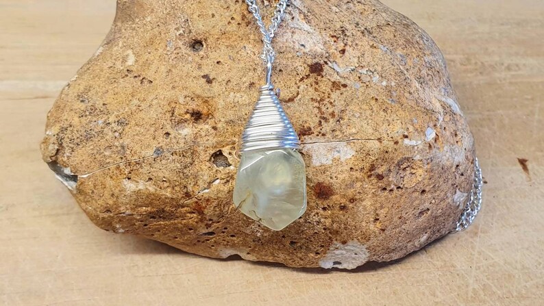 Green Prehnite pendant. Archangel Raphael stone. Libra necklace. Reiki jewelry uk. Silver plated Wire wrapped pendant image 3