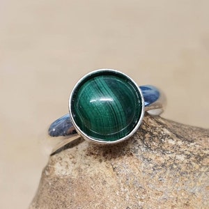 Green Malachite ring. 925 sterling silver. Reiki jewelry uk. Women's Adjustable ring. 8mm stone image 8