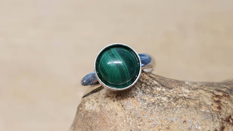 Green Malachite ring. 925 sterling silver. Reiki jewelry uk. Women's Adjustable ring. 8mm stone image 8