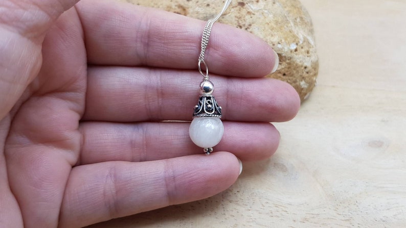 Minimalist White Moonstone cone Pendant necklace. Reiki jewelry. June's Birthstone. 10mm gemstone. Birthday Gift for her. Empowered crystals image 3