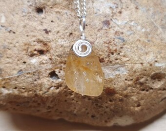 Citrine Pendant. Crystal Reiki jewelry uk. November birthstone necklace. Wire wrapped pendant