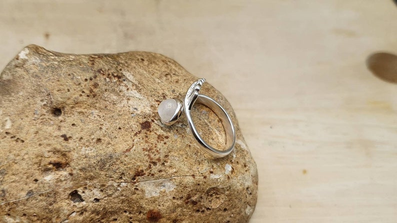 6mm stone 925 sterling silver Crystal Reiki jewelry Rainbow moonstone leaf ring Adjustable ring June Birthstone ring