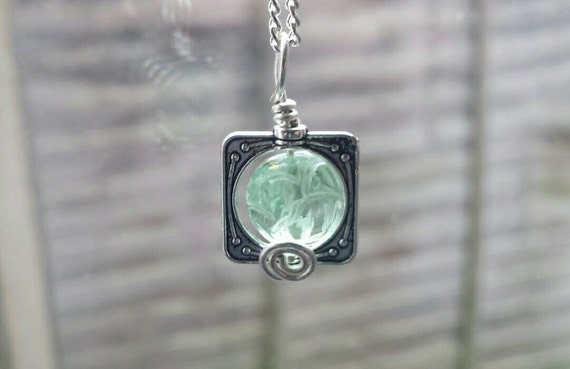 Green Fluorite Pendant. Square necklace. Reiki jewelry uk. Wire wrapped pendant