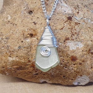 Green Prehnite pendant. Archangel Raphael stone. Libra necklace. Reiki jewelry uk. Silver plated Wire wrapped pendant image 1
