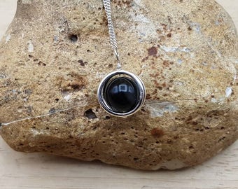 Minimalist rainbow Obsidian circle pendant necklace. 925 Sterling silver necklaces for women. 10mm stone. Gift for her birthday friend  C1