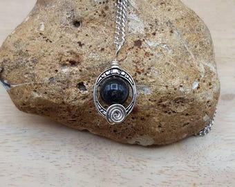 Chrysoberyl pendant. Cats eye necklace. Leo Reiki jewelry. Minimalist Silver plated Wire wrap necklace. 18th anniversary Gemstone pendant.