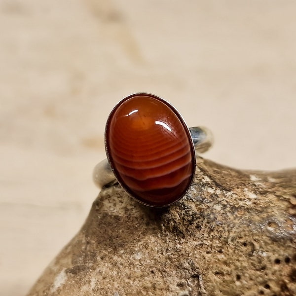 Red Sardonyx adjustable ring. 925 Sterling silver rings for women. Reiki jewelry uk. August birthstone. 14x10mm stone