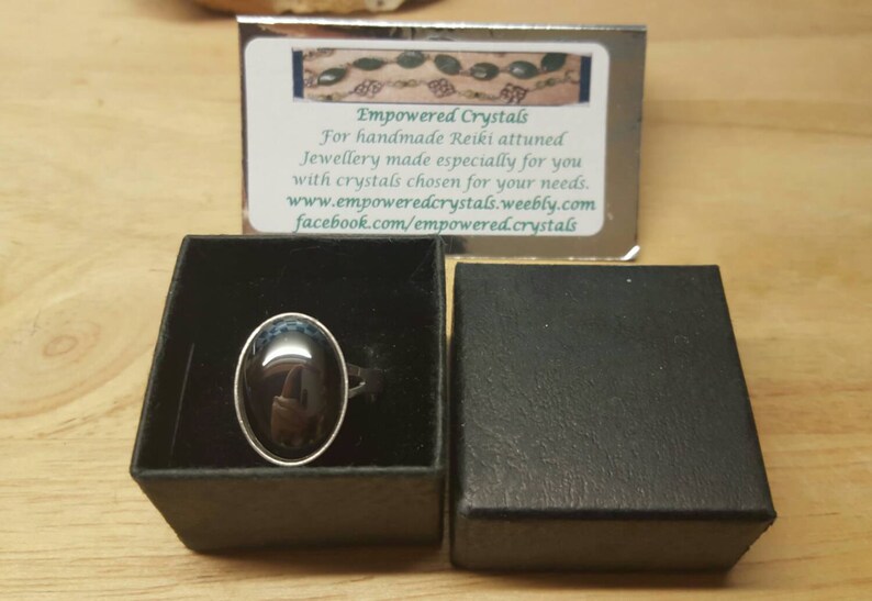 Grey semi precious stone 18x13mm 925 sterling silver rings for women Hematite ring Adjustable ring uk Reiki jewelry