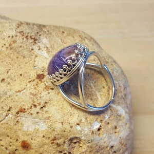 Purple Charoite ring. 925 sterling silver rings for women. Reiki jewelry uk. Violet Flame ring. Adjustable ring. 18x13mm gemstone image 3