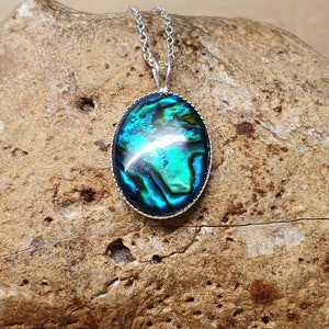 Simple Oval Teal Abalone Pendant. Blue Paua Shell Necklace. - Etsy UK