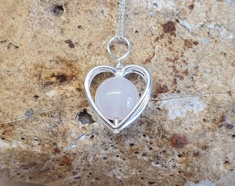 Small Rose Quartz heart necklace. January Birthstone 5th anniversary gemstone