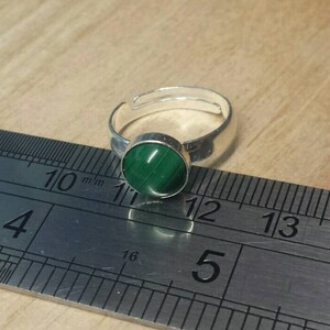 Green Malachite ring. 925 sterling silver. Reiki jewelry uk. Women's Adjustable ring. 8mm stone image 4