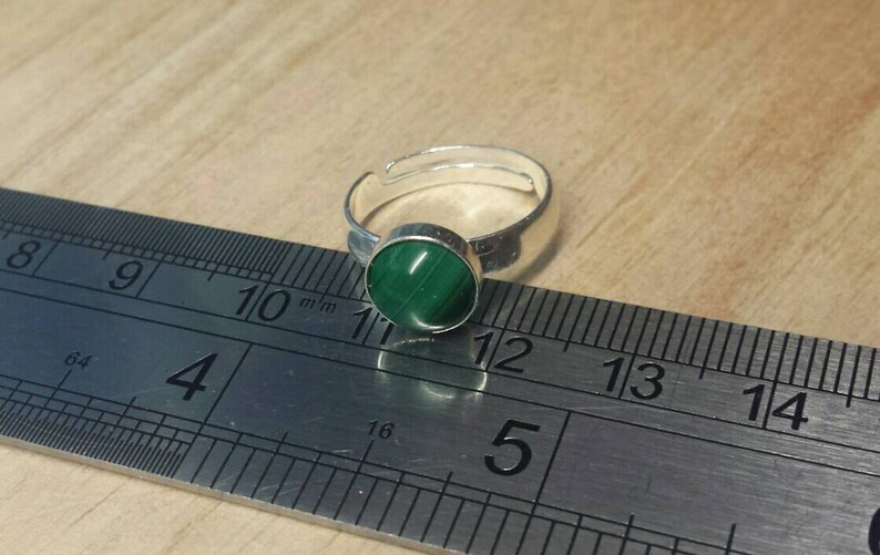 Green Malachite ring. 925 sterling silver. Reiki jewelry uk. Women's Adjustable ring. 8mm stone image 4