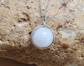 Minimalist Blue Celestite circle necklace. Rare mineral Celestine pendant. sterling silver necklaces for women. Gift for her, girlfriend C1