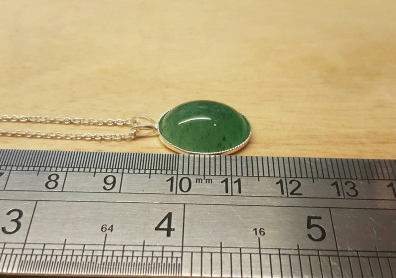 Reiki jewelry uk 925 sterling silver 18x13mm Semi precious stone necklace Green Aventurine Pendant necklace