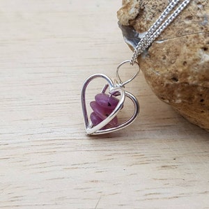 Silver Ruby heart pendant. July birthstone. 40th anniversary gemstone