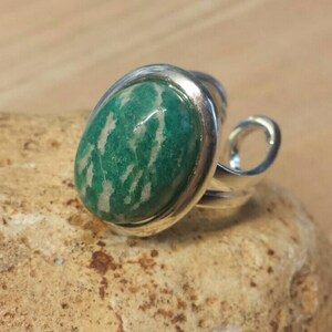 Silver plated Green Russian Amazonite ring. Statement ring. Virgo jewelry. Reiki jewelry uk. Adjustable ring image 2