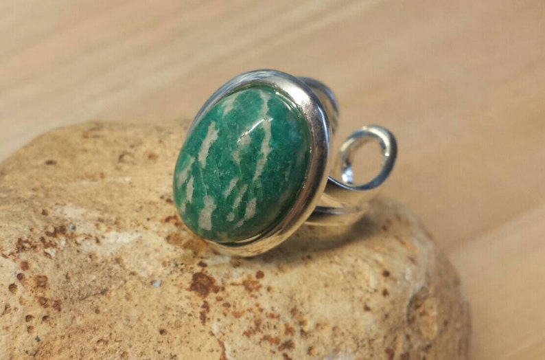 Silver plated Green Russian Amazonite ring. Statement ring. Virgo jewelry. Reiki jewelry uk. Adjustable ring image 2
