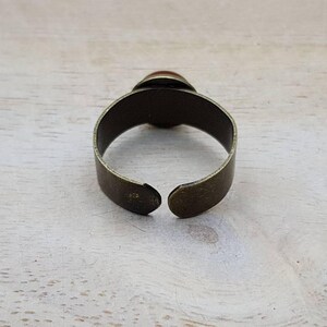May include: A bronze adjustable ring with a red cabochon gemstone.