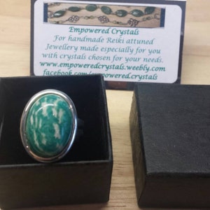 Silver plated Green Russian Amazonite ring. Statement ring. Virgo jewelry. Reiki jewelry uk. Adjustable ring image 5