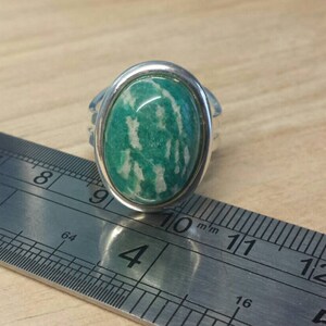 Silver plated Green Russian Amazonite ring. Statement ring. Virgo jewelry. Reiki jewelry uk. Adjustable ring image 4