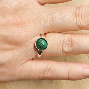 Green Malachite ring. 925 sterling silver. Reiki jewelry uk. Women's Adjustable ring. 8mm stone image 2
