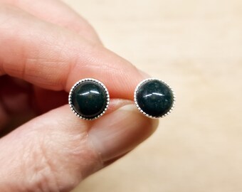 Green Bloodstone Stud earrings. 925 sterling silver Post earrings. March birthstone. Reiki jewelry uk. Round 8mm stones