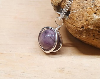 Small circle Charoite pendant necklace. Purple Reiki jewelry. 10mm stone. minimalist 925 sterling silver necklaces for women