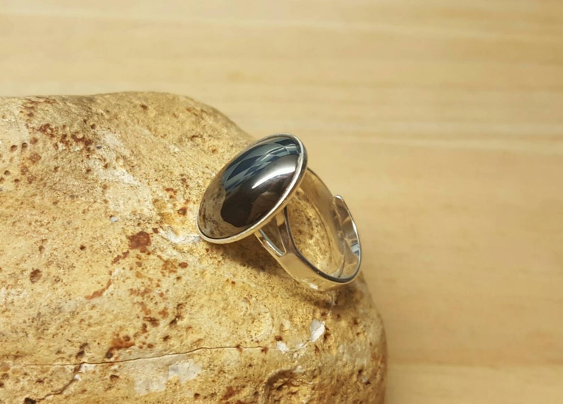 Grey semi precious stone 18x13mm 925 sterling silver rings for women Hematite ring Adjustable ring uk Reiki jewelry