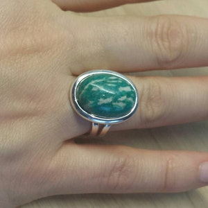 Silver plated Green Russian Amazonite ring. Statement ring. Virgo jewelry. Reiki jewelry uk. Adjustable ring image 3