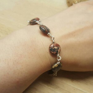 Leopardskin jasper bracelet. Reiki jewelry uk. Wire wrapped bracelet. Brown semi precious stone image 2