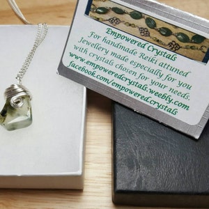 Green Prehnite pendant. Archangel Raphael stone. Libra necklace. Reiki jewelry uk. Silver plated Wire wrapped pendant image 5