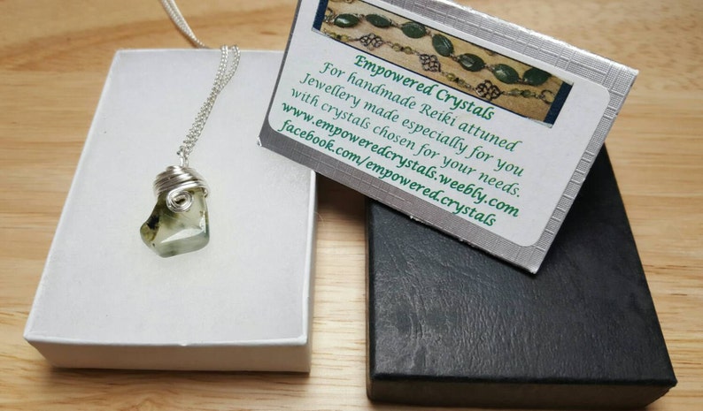 Green Prehnite pendant. Archangel Raphael stone. Libra necklace. Reiki jewelry uk. Silver plated Wire wrapped pendant image 5