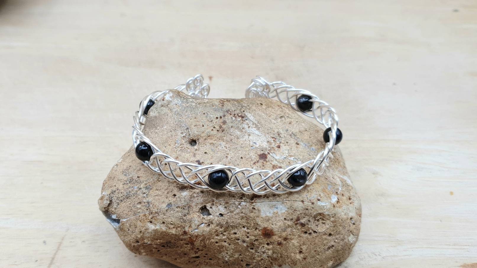 Celtic Knot Hypersthene Cuff Reiki Jewelry Silver