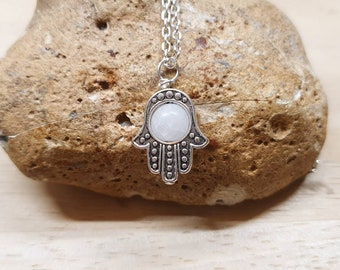 Rare Celestite Pendant. Reiki jewelry uk. Hamsa necklace. Silver plated. 10mm stone. Mineral jewelry. Celestine