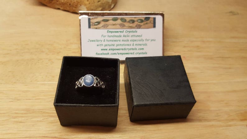blue gemstone ring Reiki jewelry uk UK SIZE N 925 sterling silver rings for women March birthstone Celtic knot Kyanite ring